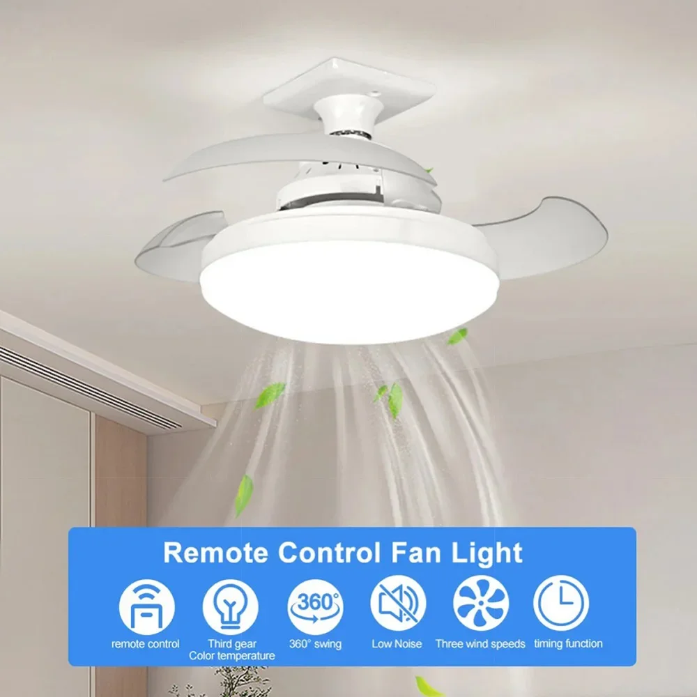 

Suitable For E27 Base Home 48W Invisible Fan Light With Remote Control For Living Room Bedroom Ventilation And Heat Dissipation