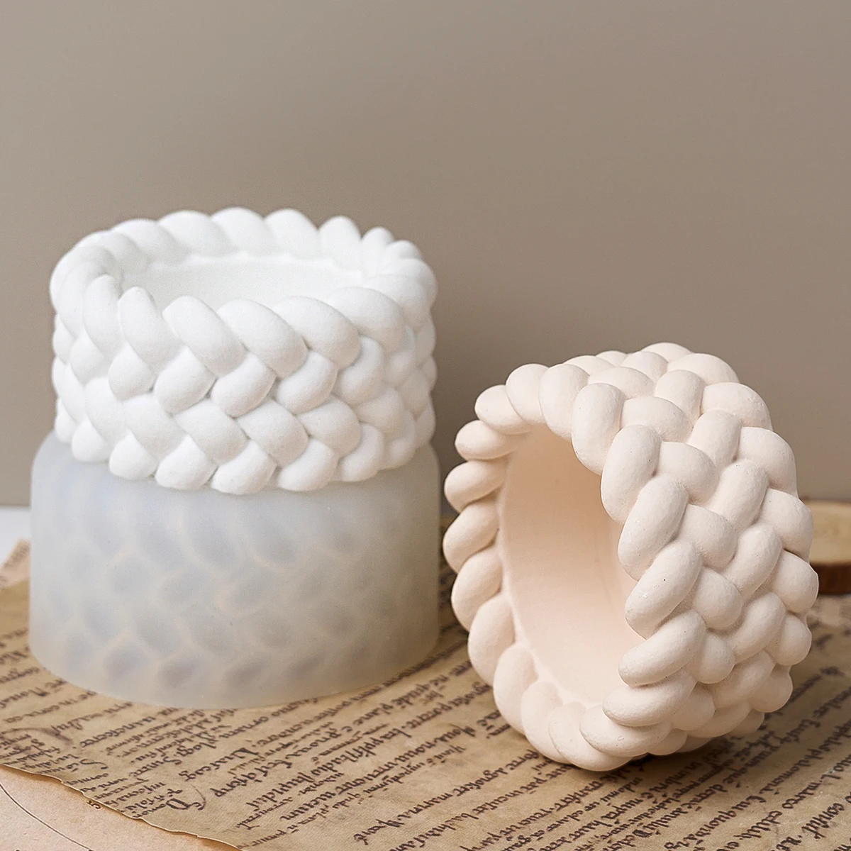Weaving Shape Candle Jar Silicone Mold DIY Succulent Flowerpot Craft Making Plaster Resin Storage Box Casting Molds Home Decor