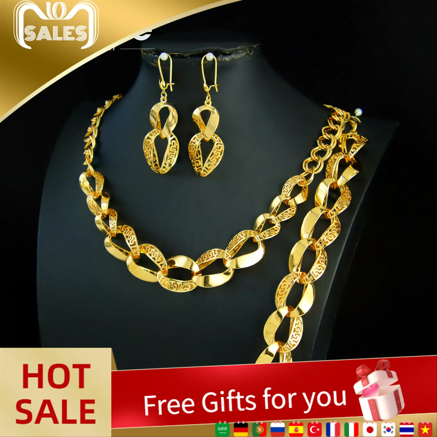

Luxury Dubai Gold Plated Wedding Jewelry Set 21k Gold Plated Italian Fashion Design Chokers Saudi Women Event Party Necklace