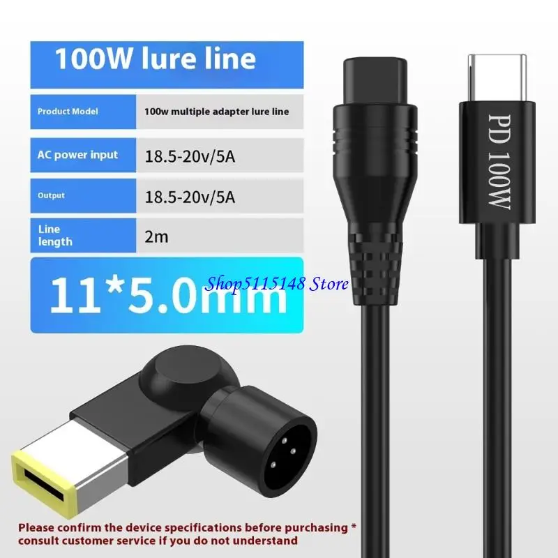 F3MA PD100W Fast Charging Cable Type C To 3pin Port With Square Adapter For Laptops Power Supply Cord