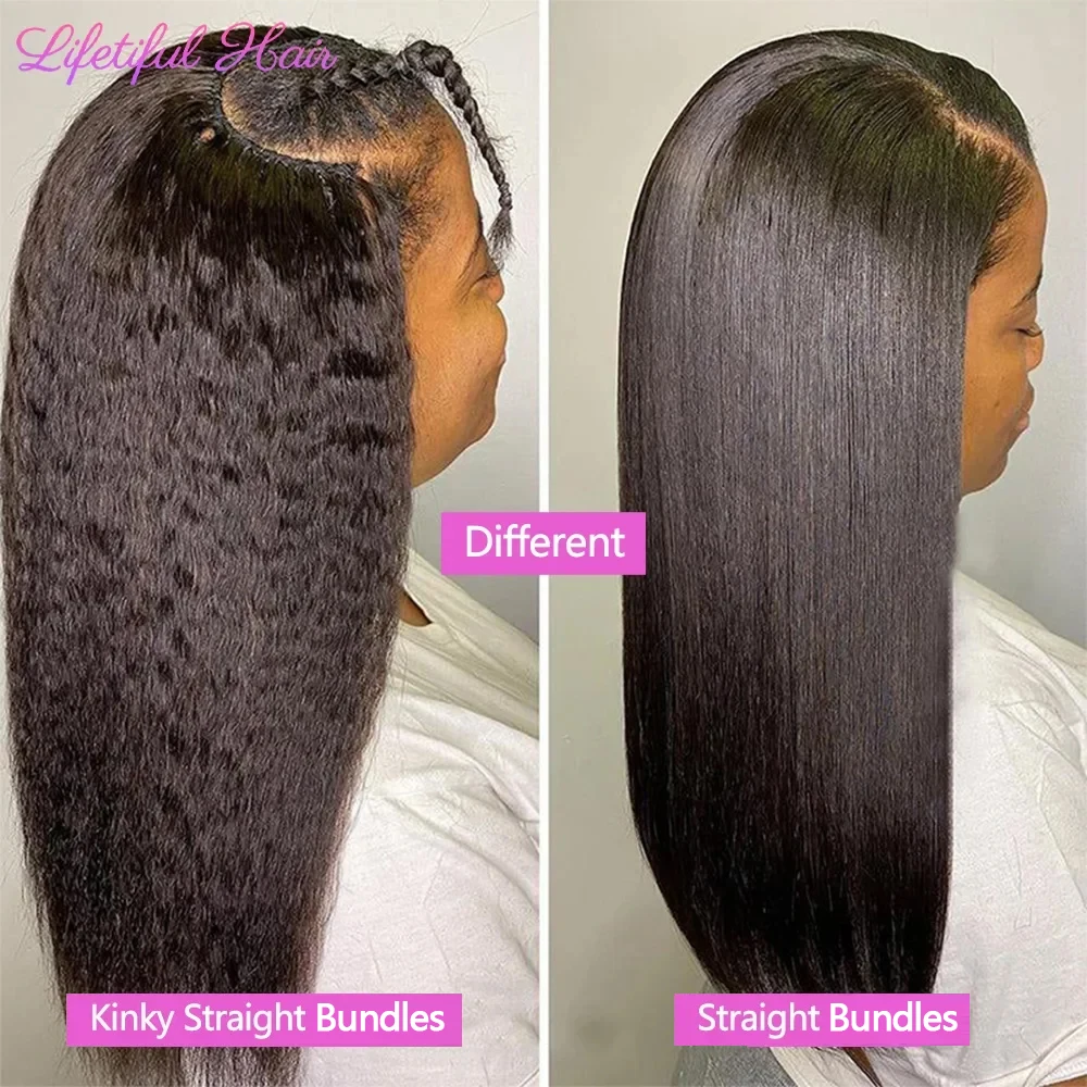 Kinky Straight Human Hair Bundles 1/3/4 Yaki Bundles 28 30 32 Inch Bundles Brazilian Raw Human Hair Extensions for Women