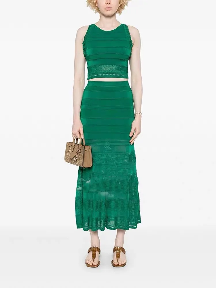 Elegant Slimming Knitted Vest Top And Skirt Set High-End Version European Style Fashionable Sleeveless Body Shaping Outfit