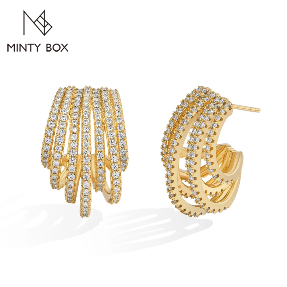 MINTYBOX Trendy Multi‑Layer Moissanite Earrings for Women Men S925 Sterling Silver Sparkling Curved Ear Engagement Party Jewelry