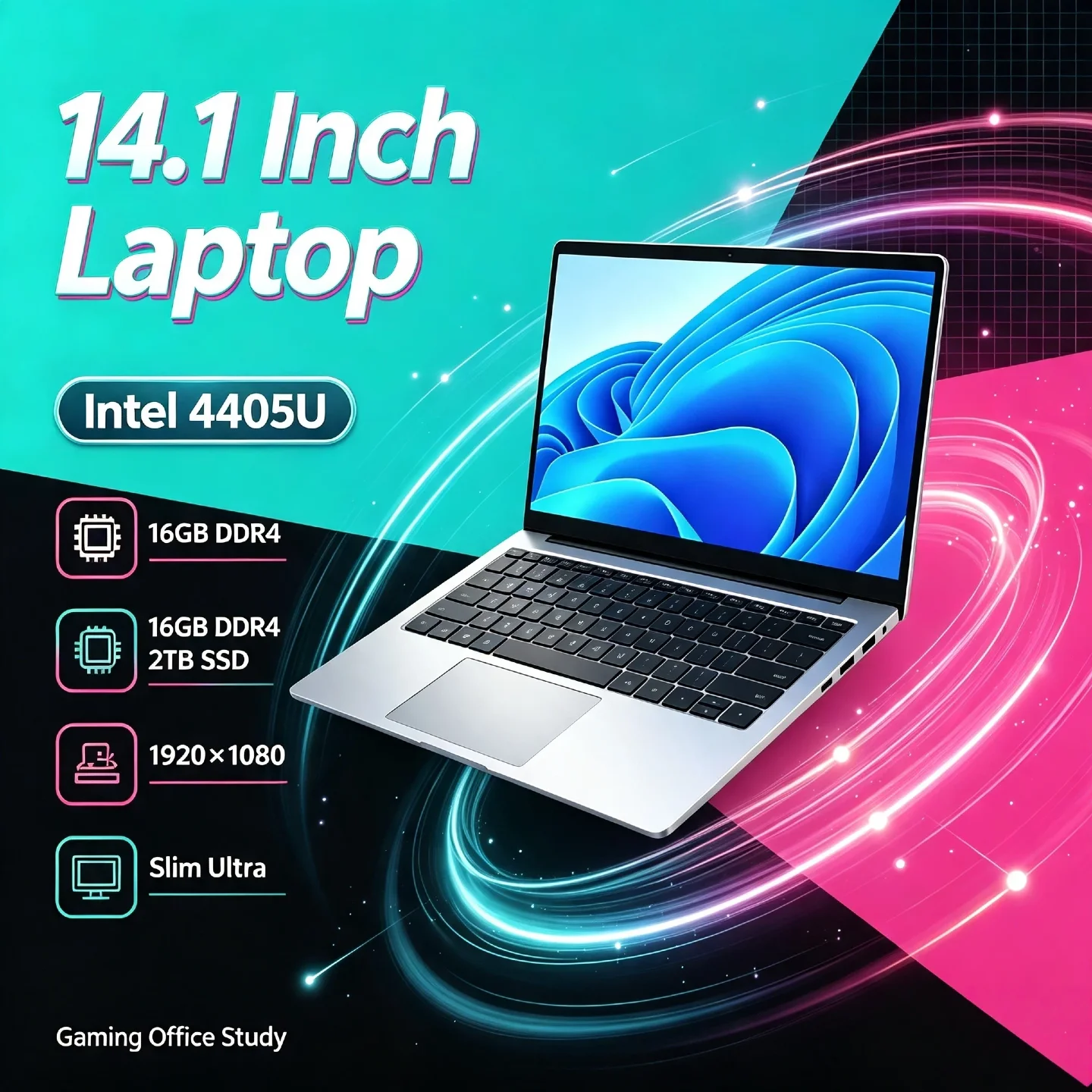 Slim Ultra 14.1 Inch Laptop Intel Pentium 4405U 2.1GHz 2C4T 16GB DDR4 2TB SSD 1920x1080 Office Study Gaming PC Ultra Pro