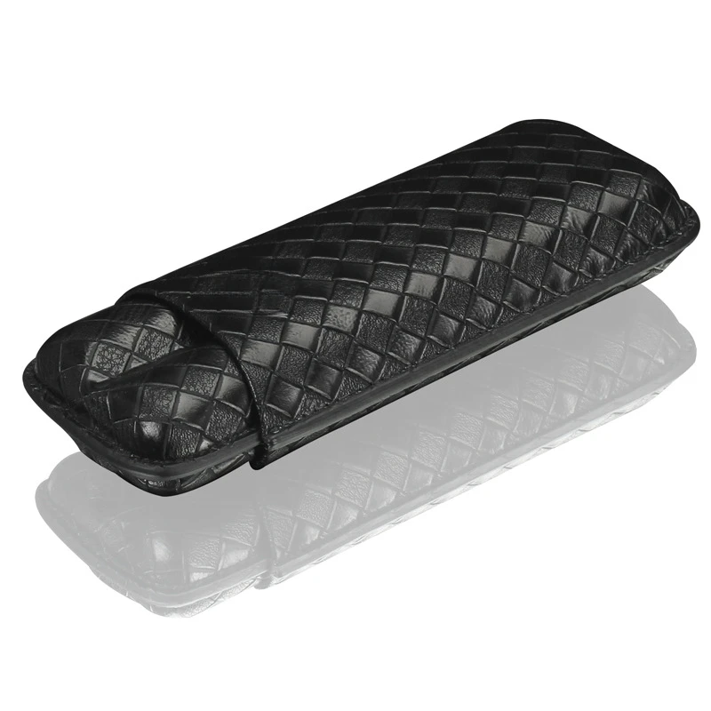 Leather Cigar Case Portable Travel Large Diameter 25MM Double Slot Protective Storage Holder for Premium Cigars