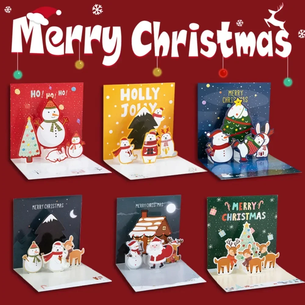 5/1PCS 3D Pop UP Christmas Greeting Cards with Envelope Friend Family Blessing Postcard Birthday New Year Christmas Decoration