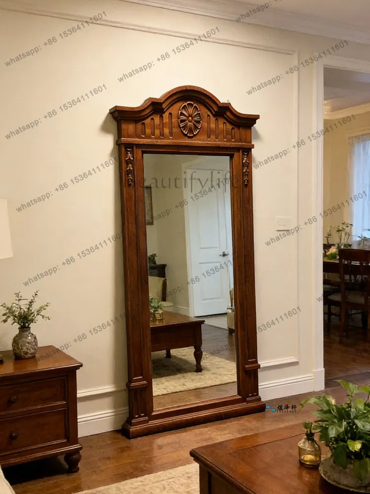 American retro high-end floor mirror new Chinese classical home full-length mirror medieval style