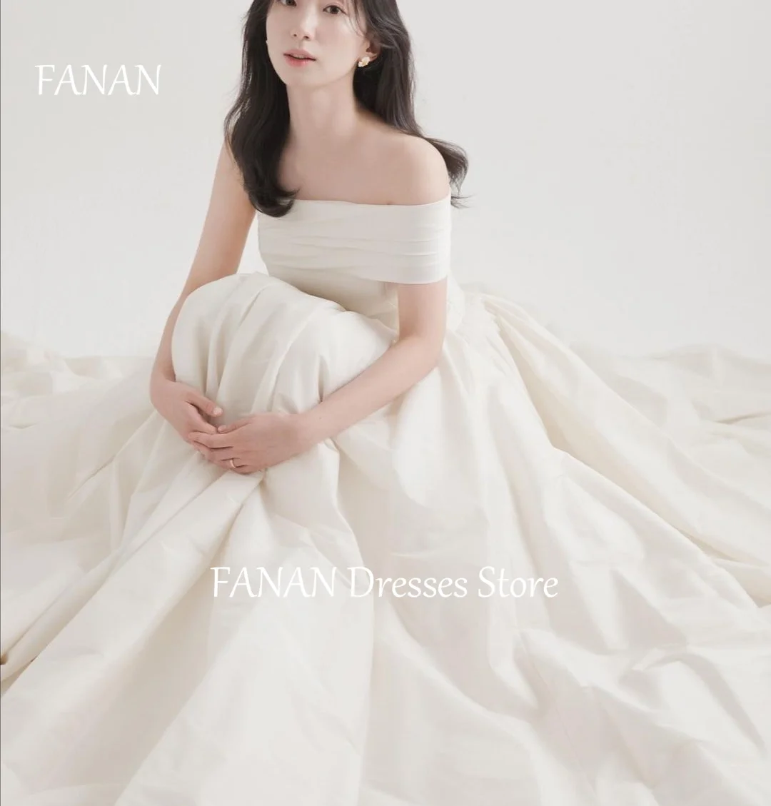 

FANAN Korea Ivory One-Shoulder Simple Wedding Dresses 웨딩드레스 Sleeveless Satin A-Line Elegant Custom Made Bride Gowns Plus Size