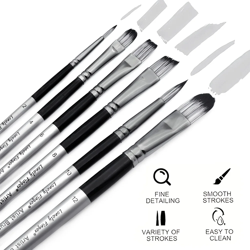 6 PCS Paint Brush Mix Set Art Painting Brush for Acrylic Watercolor Oil Gouache, Detail Painting Artist Brush Kit for Kid, Adult