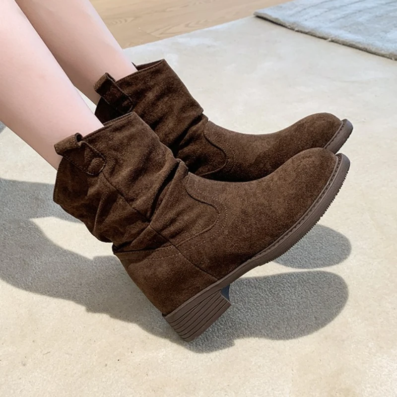 

Women Ankle Boots Heeled Shoes Elegant Winter 2025 Trend New Fashion Boots Casual Walking Suede Shoes Brand Woman Party Pumps