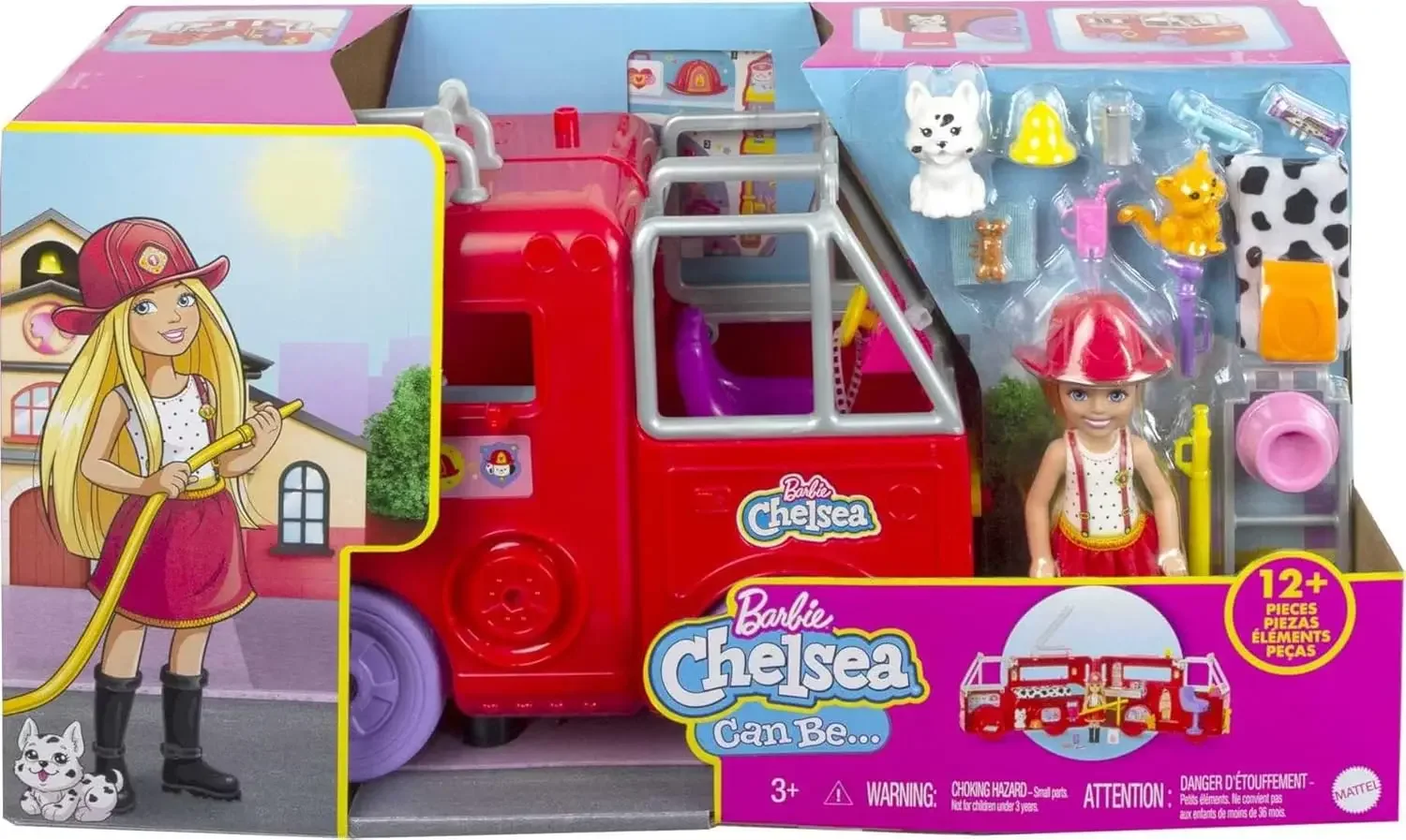 

Original Barbie Chelsea Dolls Can Be Series fire engine Scene Dalmatian Pink short skirt black long boots blonde girl toys gift