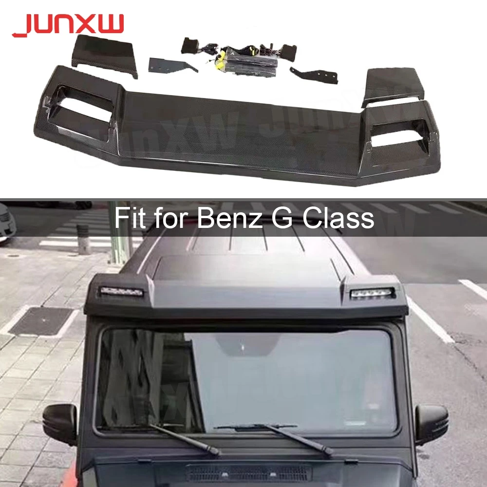 For G Class Carbon Fiber Front Trunk Wings Roof Spoiler with LED Lights  for Mercedes W463 G500 G55 G65 Wagon 2015+ Body Kits