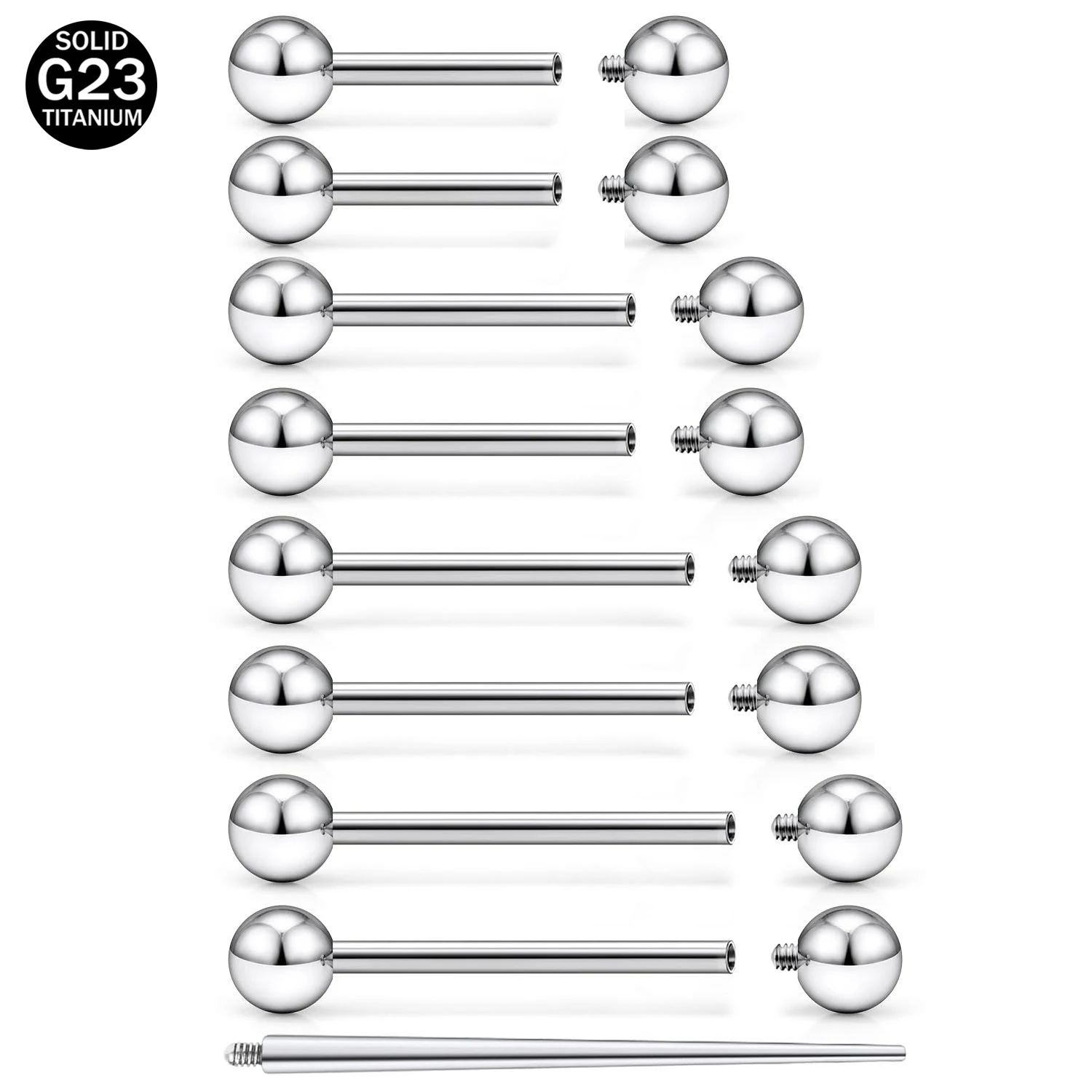 2pcs Set F136 Titanium 14g Internally Threaded Nipple Tongue Rings Bridge Piercing Jewelry for Women Men 12-38mm Bars Barbells