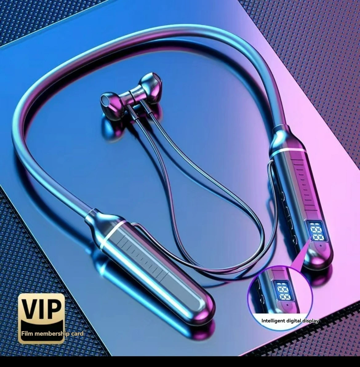سماعة رأس بلوتوث لاسلكية معلقة برقبة ستيريو، شفط مغناطيسي مع شاشة رقمية، سعة كبيرة، سماعة رأس رياضية نصف داخل الأذن