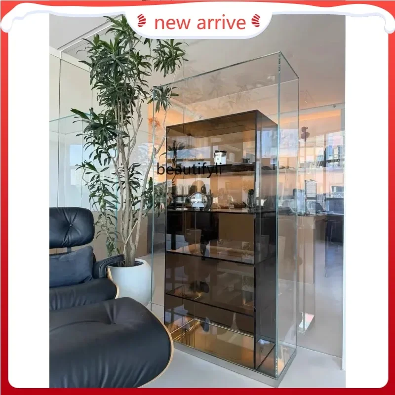 New arrive  Simple Modern Glass Storage Side Cabinet Designer Floor Shelf Bookshelf Living Room Showcase