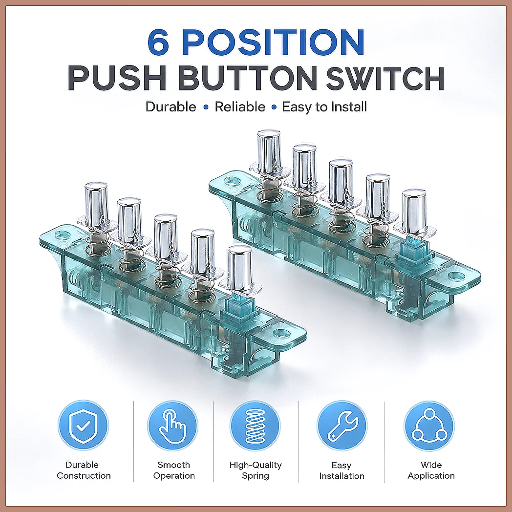 2/4Pcs Range Hood Keyboard Switch MQ205 MQ165 AC 250V 4A 5 Push Button Piano Type Key Board Switches for Kitchen Stove Blue