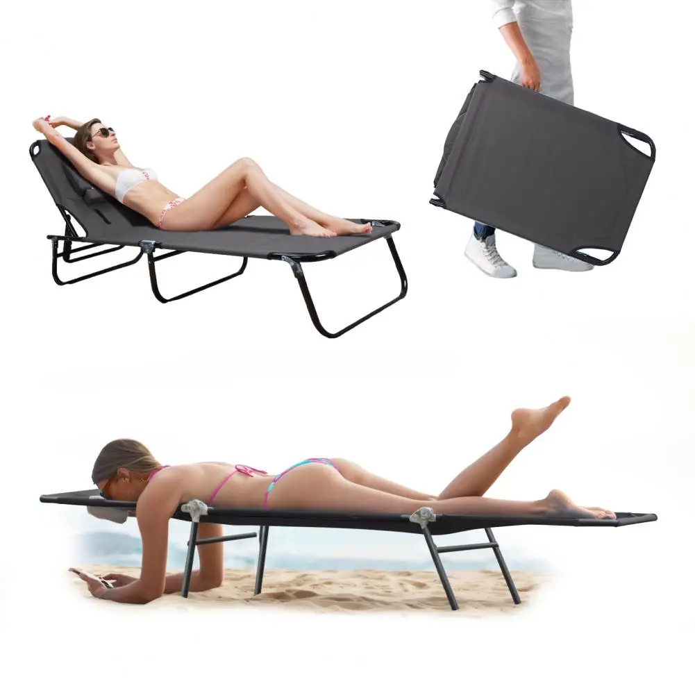 سرير تخييم عالي التحمل قابل للطي للبالغين - كرسي استلقاء للتشمس مع فتحة وجه، 4 ارتفاع قابل للتعديل، وسادة قابلة للإزالة، للبيا