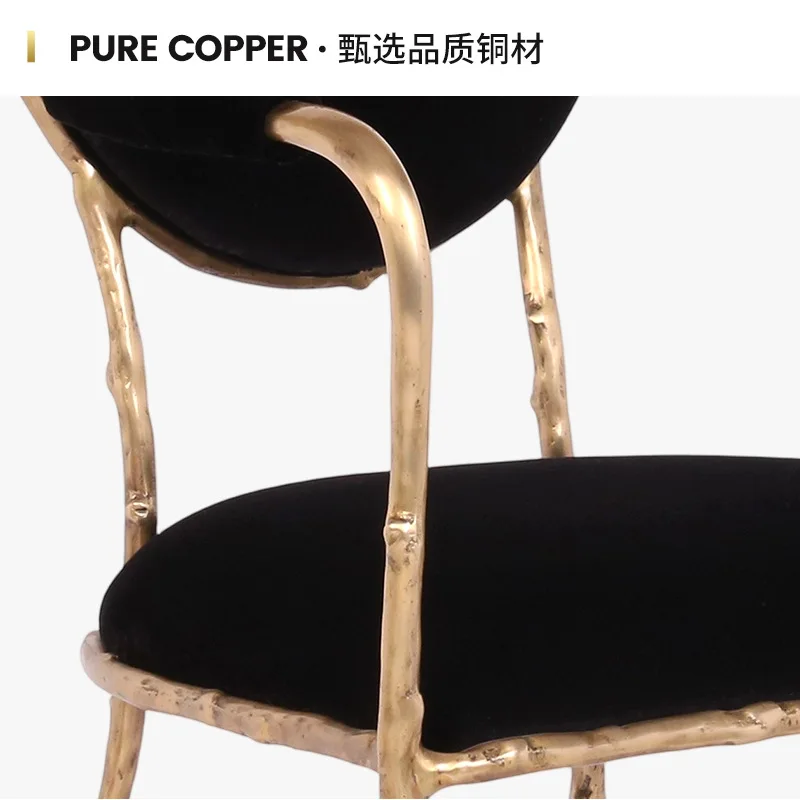 LH Art Backrest Armrest Living Room Leisure Chair Villa Dining Room Pure Copper Dining Chair