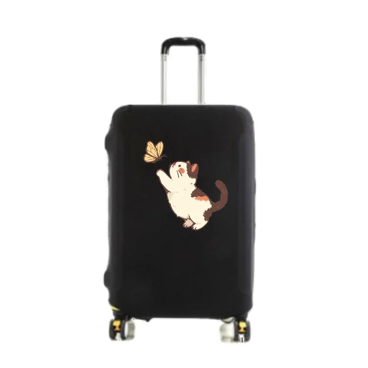Cute Sleeping Cat On Book Floral Print Elastic Luggage Cover Anti‑Scratch Dustproof Stretch Suitcase Protector for 18‑32 Inch