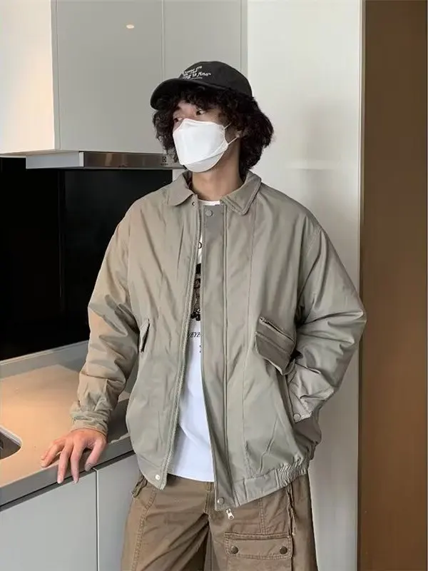 

Зимняя хлопковая куртка свободного кроя для активного отдыха, теплая, с воротником-стойкой, на молнии, повседневная, из полиэфирного волокна