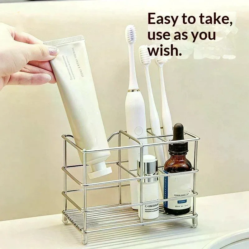Bathroom Organizer Caddy Multi Compartment Toothbrush Holder for Countertop Storage Stainless Steel