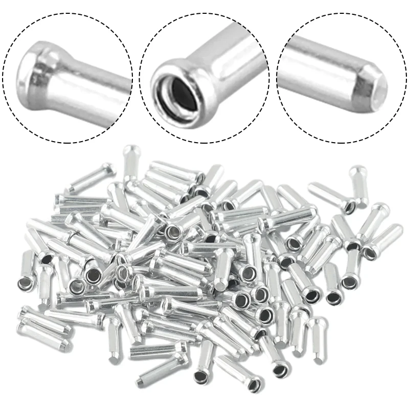 100pcs Bicycle Cable End Caps Aluminum Alloy MTB Bike Brake Shifter Cable Tips Wire End Cap Silvery Colors Bike Line Core Caps