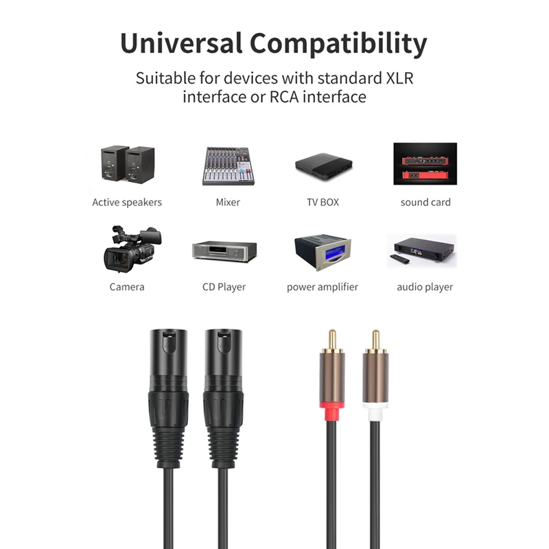 2RCA To 2Xlr 3-Core XLR Cable Dual RCA To XLR Cable Mixer Power Amplifier  Active Speaker Microphone Audio Cable B