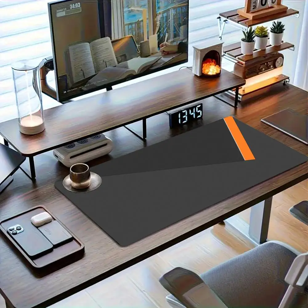 Black Gray Arrow Geometry Atmospheric Desk Mat Minimalist Tech Style Non-Slip Stitched Edge Mouse Pad
