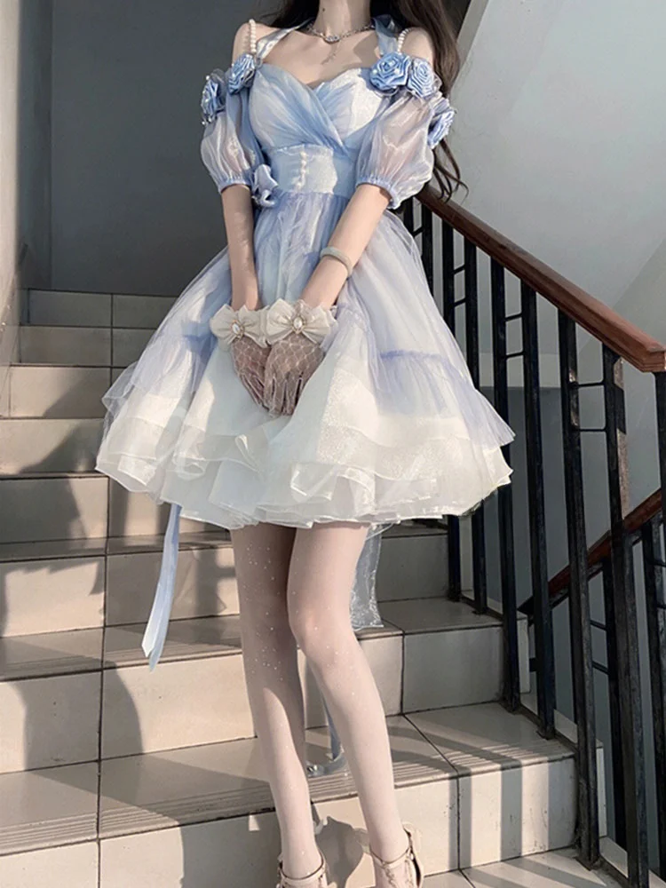 Vestido e deadado 3D rosa para adulto, vestido de princesa Lolita, ropa diaria, vestido de boda Floral, moda de temp...