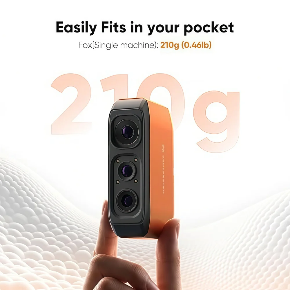 3DMakerpro Fox Entry-Level Medium-Format 3D Scanners,Handheld 3D Scanner with Markerless AI Visual Tracking,0.07mm Accuracy