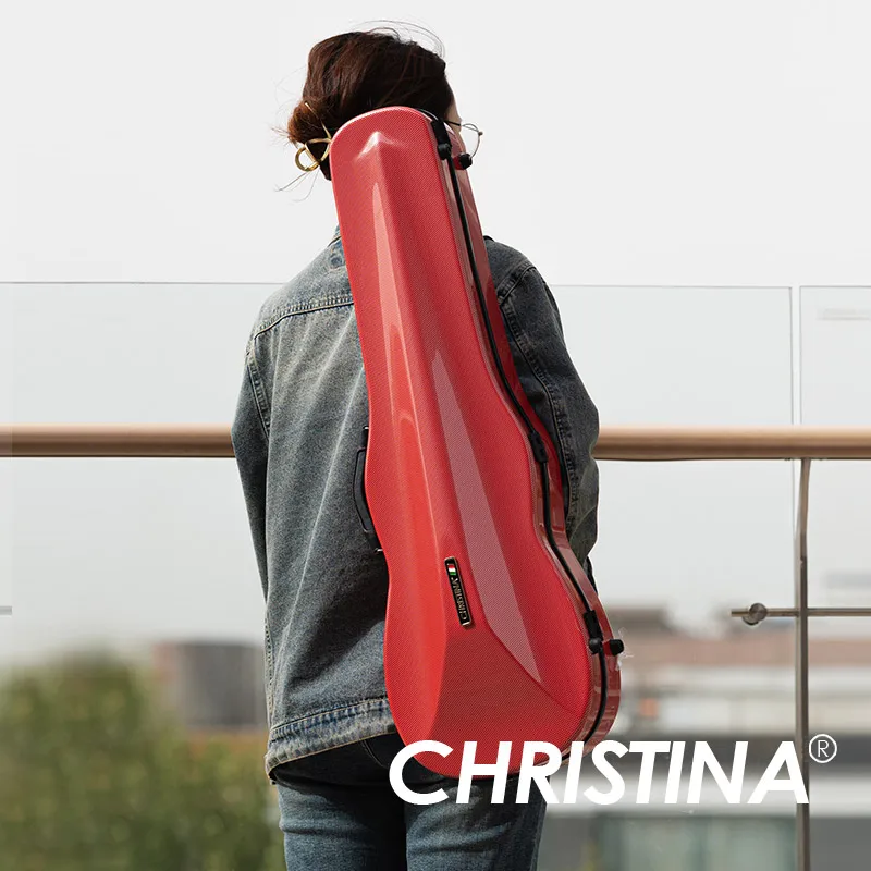 

CHRISTINA Violin Case Violin Box Carbon Fiber Peony Red 4/4 Size with Double Shoulder Straps Waterproof Ultralight (VB92)