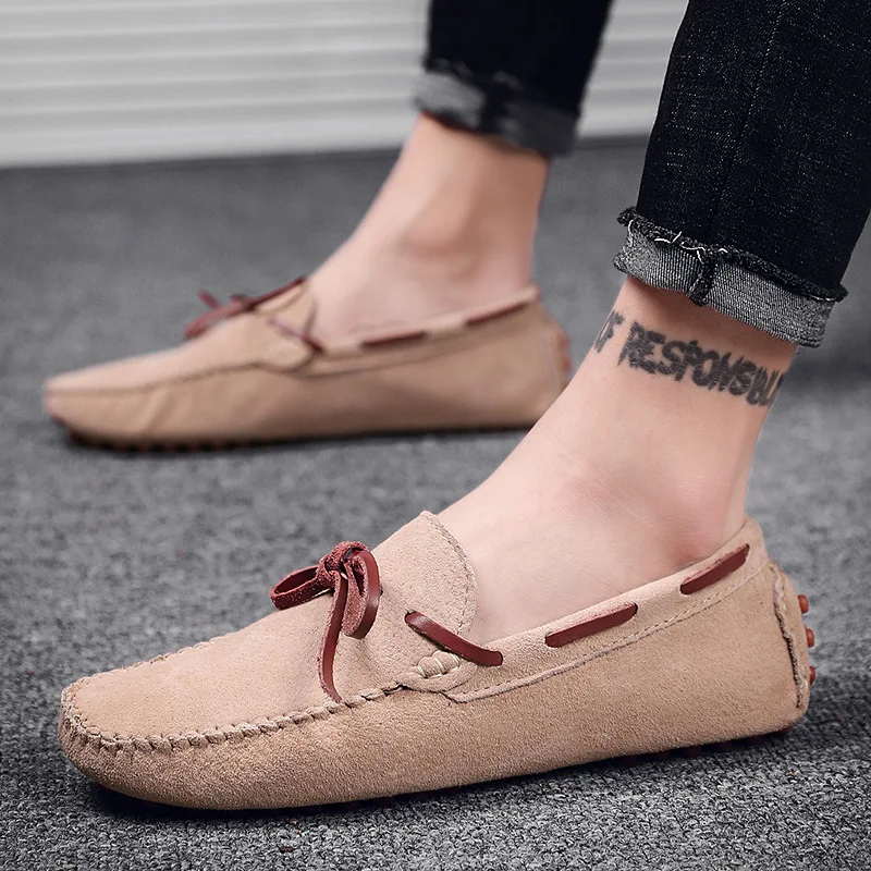 

Men Leather Casual Shoes High End Suede Loafers Britain Designer Lace Walking Shoes for Man Non Slip Driving Shoe Zapatos Hombre