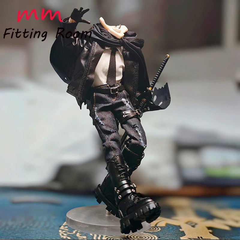 

Одежда для кукол в масштабе 1/12, кожаная куртка, черный плащ, рваные джинсы, подходят для фигурок солдат 6-7 дюймов, аксессуар для фигурок.