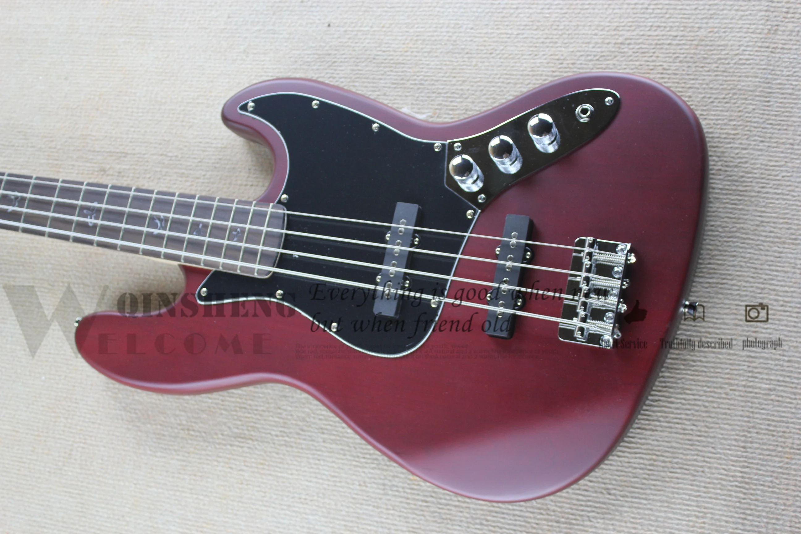 Matte Red Brown Bass 4 strings bass maple neck fixed bridge black guard chrome tuners