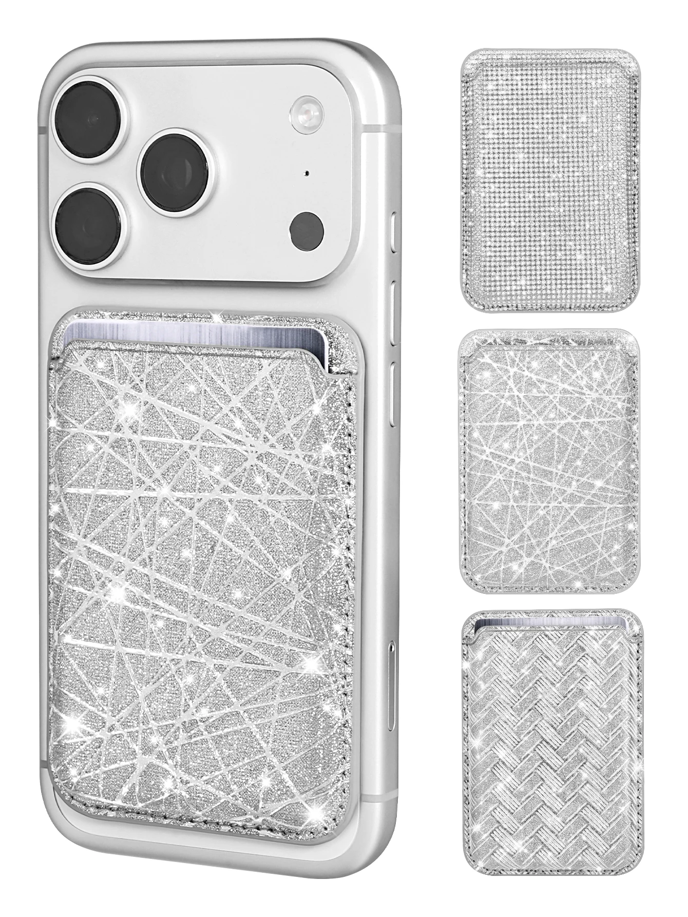 New Sparkle Glitter Magnetic Card Holder MagSafe Wallet For iPhone 17 16 15 14 13 PU Leather 3 Cards Slots Strong Magnet Pouch