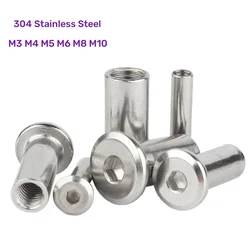 Furniture Connector Insert Joint Sleeve Nut Large Flat Hex Hexagon Socket Head Rivet M3 M4 M5 M6 M8 M10 304 Stainless Steel
