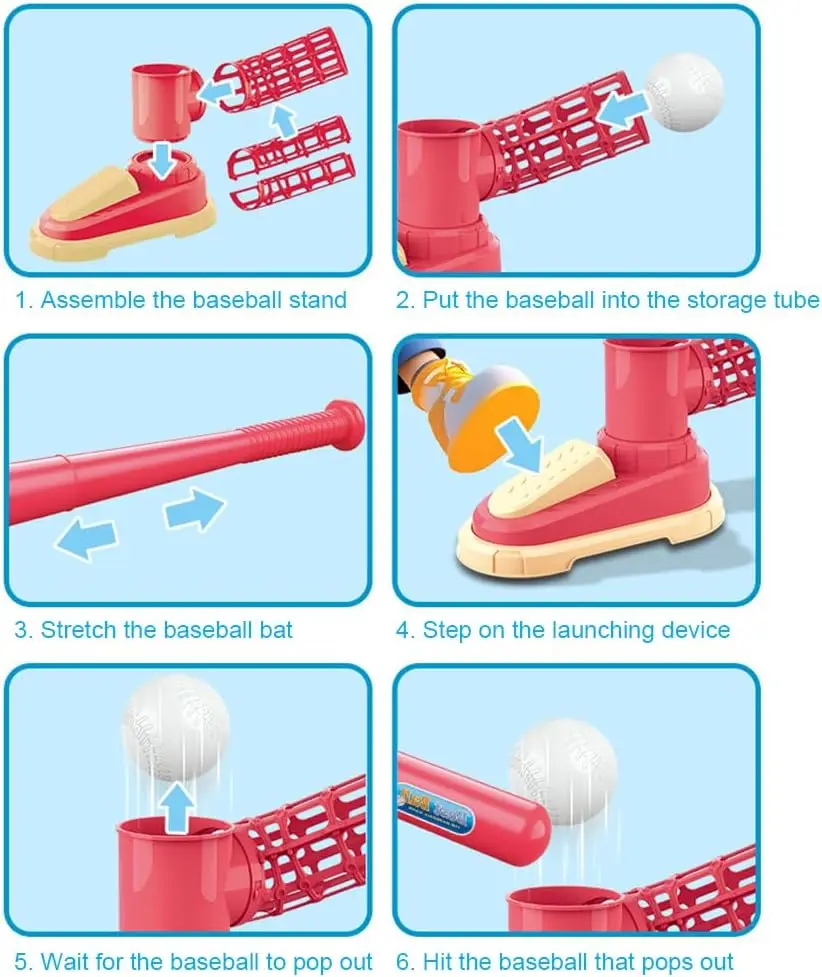 Kids Baseball Pitching Machine Toss and Catch Ball Game Baseball Launcher Gift Idea for Boys and Girls
