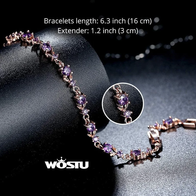 10 color Luxury Slender Rose Gold and  Silver Plated Bracelet with Sparkling 5 Style Cubic Zirconia Stones to Choice