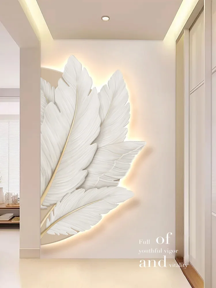 Family Entrance Feather Mural Lamp Modern Creative Living Room Background Wall Decoration LED Corridor Lighting Wall Lamp