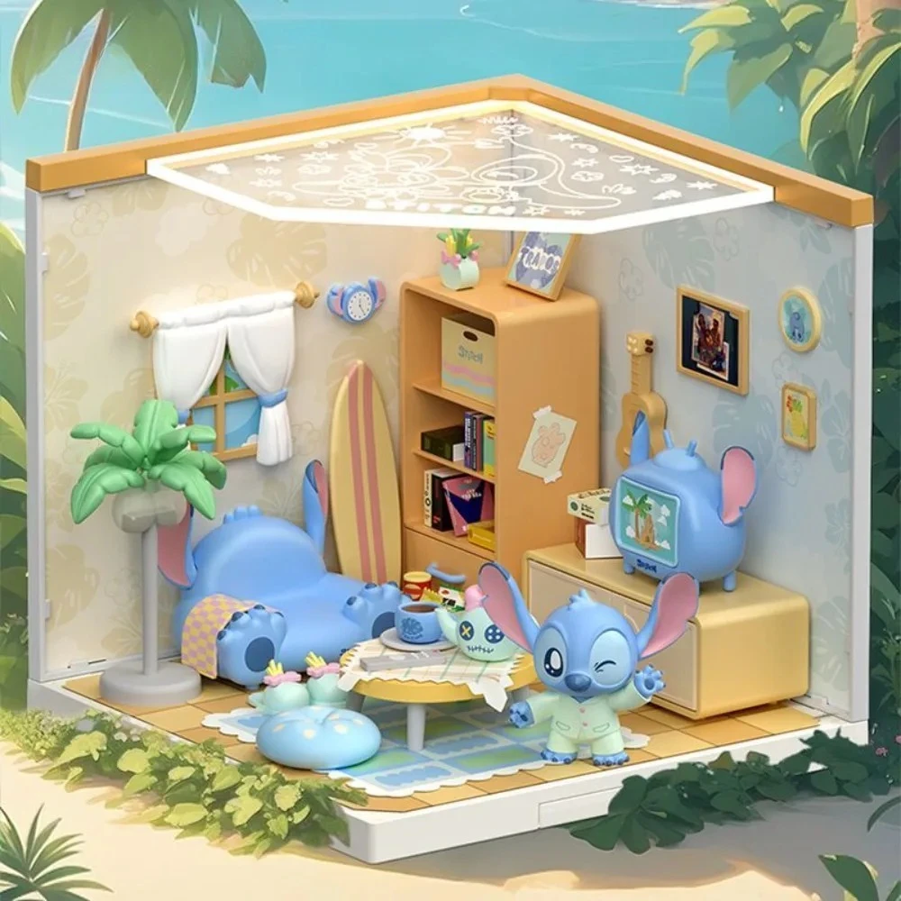 

Genuine Disney Stitch Cozy Moment Series DIY Assembled House Figure Desktop Ornament Anime Peripheral Birthday Gift