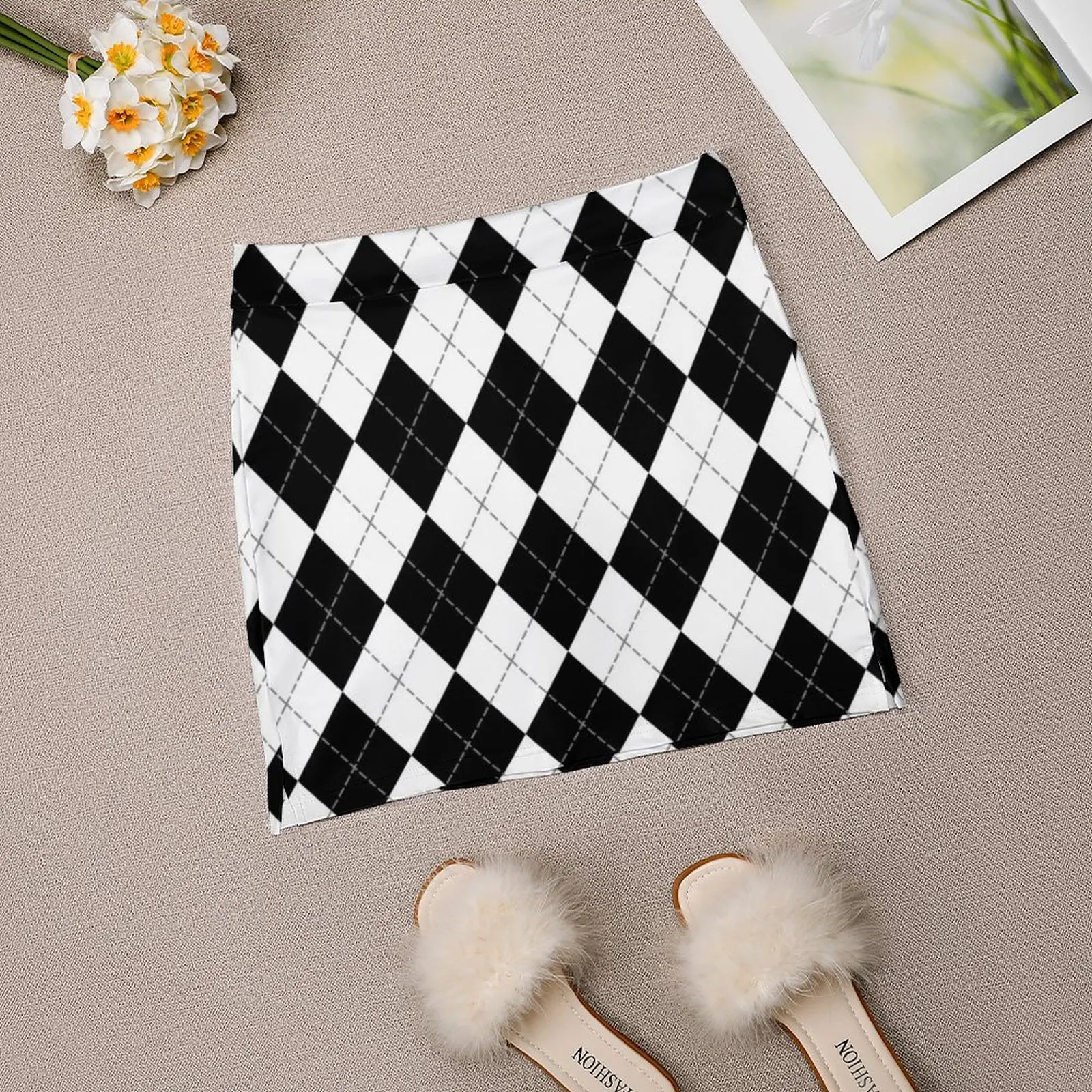 Black and White Argyle Pattern Light Proof Trouser Skirt summer dress women 2023 midi skirt for women