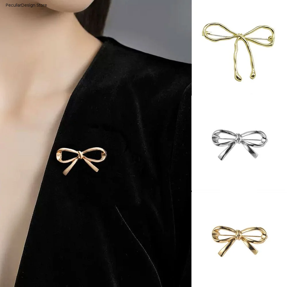 Unique Balletcore Bowknot Brooch Korean Style Alloy Hollow Metal Brooch Clothes Accessories Bag Buckle Anti-Exposure Brooch Gift