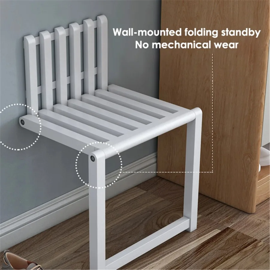 Wall Mounted Folding Chair Solid Wood Porch Chair Door Shoe Cabinet Hidden Footstool Folding Bathroom Balcony Living Stool