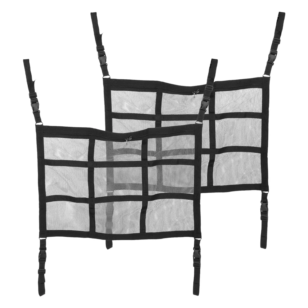 

2pcs Car Ceiling Cargo Net Adjustable Double-Layer Storage Organizer Heavy Duty For Suv Camping Travel Car Storage Solution