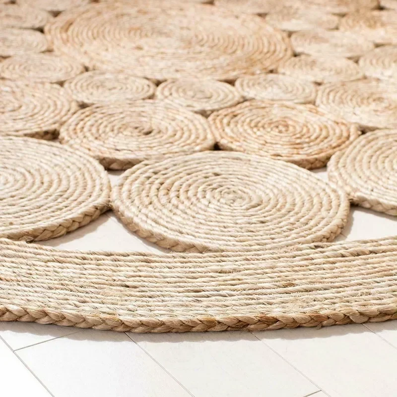 Rug Natural Jute Handmade Round 60x60cm Carpet Modern Boho Reversible Area Rug Carpets for Living Room