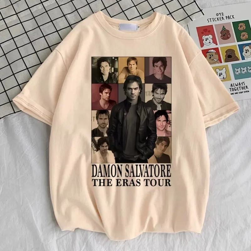 

Футболка Damon Salvatore для подростков, корейская одежда 80-х годов, красочная классическая цифровая футболка, модная уличная женская футболка 2000-х годов, топ