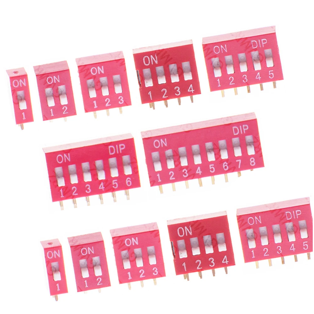 5PCS/LOT 2.54mm Pitch DIP Switch, 1-10 Bit Right-Angle 90° Horizontal Mount PCB Plug-in IC Module  1Bit 2Bit 3Bit 4Bit 5Bit