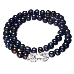YWYC Natural Freshwater Pearls Necklace Women 7-10mm 925 Sterling Silver Life of Tree Buckle Bread Pearl Necklaces Jewelry