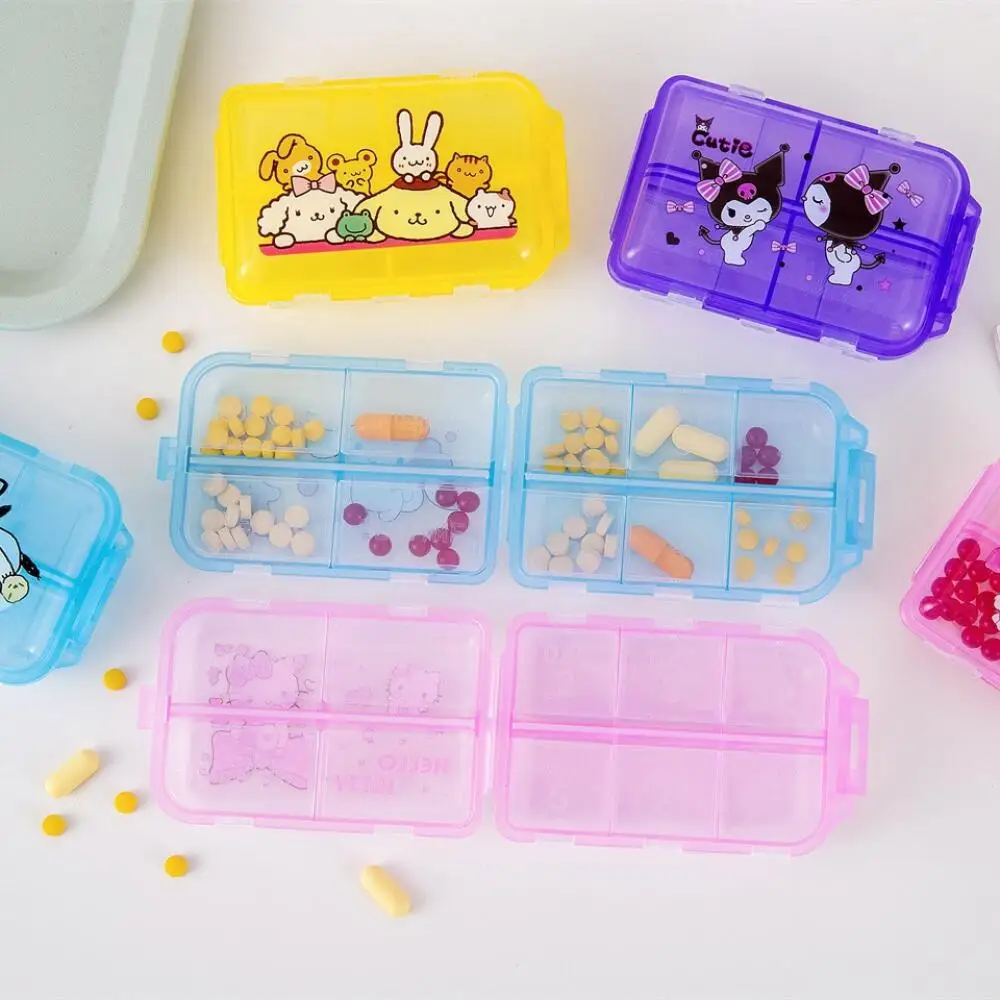 Sanrio Cartoon Medicine Case Hello Kitty Kuromi Cinnamoroll Mini Medicine Case Portable Carry-on Pill Storage Box Packing Box