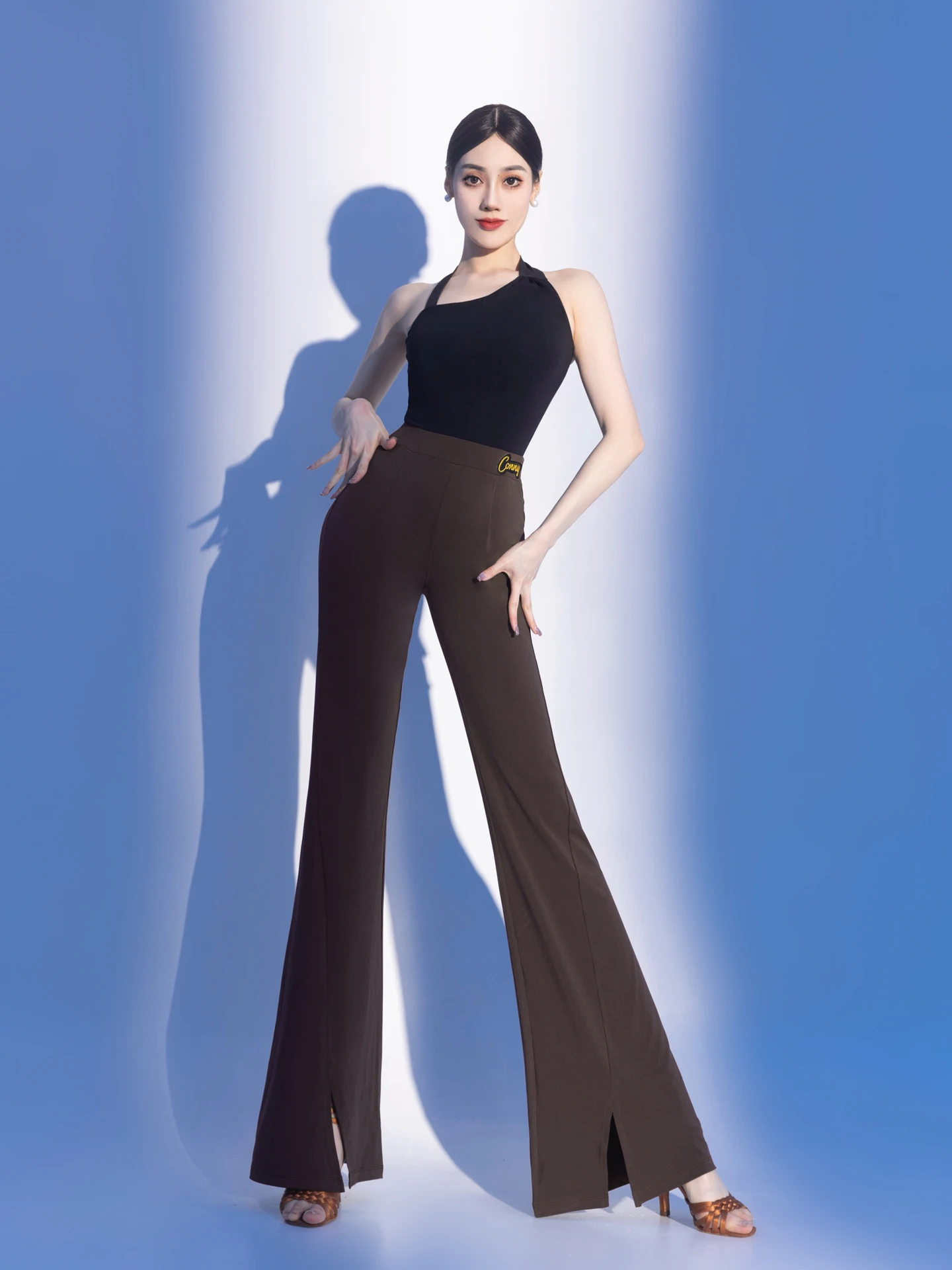 Conny Latin Dance Pants Women's mid High Waist Flared Split Dancing Trousers Standard Dance Long Pants Fitness Sportswear